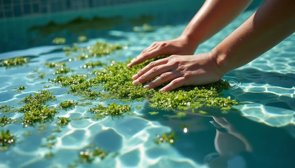 Traitement naturel contre les algues dans un bassin de piscine